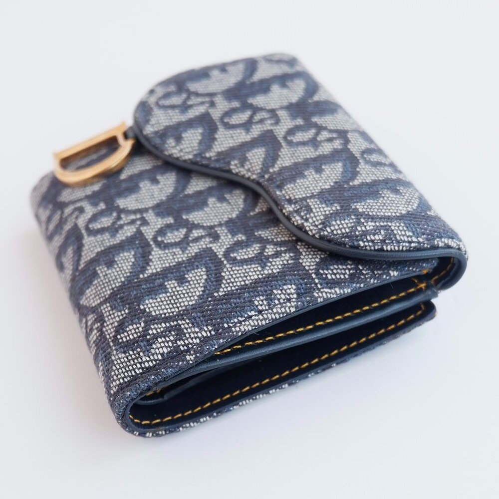 Authentic Preowned Dior Navy Oblique Bi-Fold D Charm Wallet